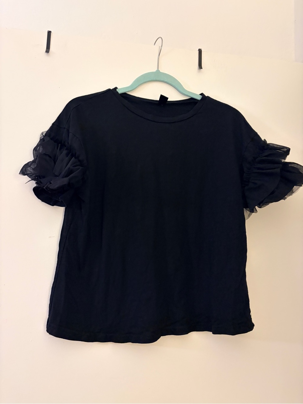 Black Ruffle Sleeve Women's Top
